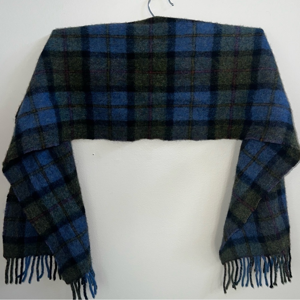 Blarney Woolen Mills plaid tartan Scarf Blue Green Lambswool